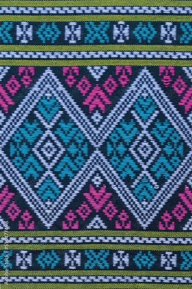 Ancient fabric colorful thai silk handcraft Designer designer textiles peruvian stripe beautiful background detail pattern.