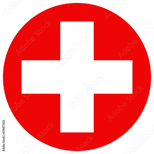 Medical cross in a red circle.