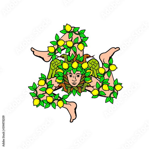 Vector illustration of Sicilian triskelion with lemons