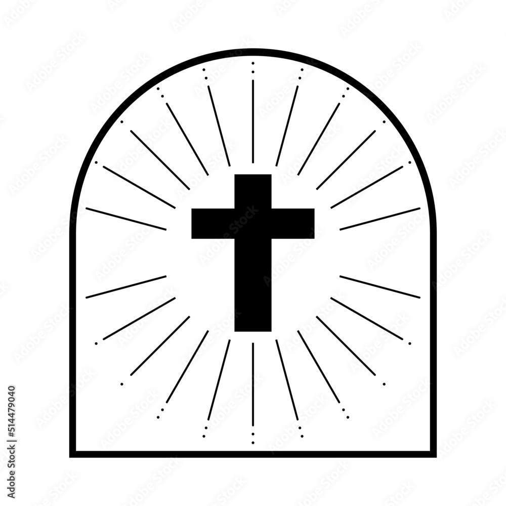 Black christian crucifix cross with light ray boho on white background flat vector icon design. Black christian crucifix cross with light ray boho on white background flat vector icon design.