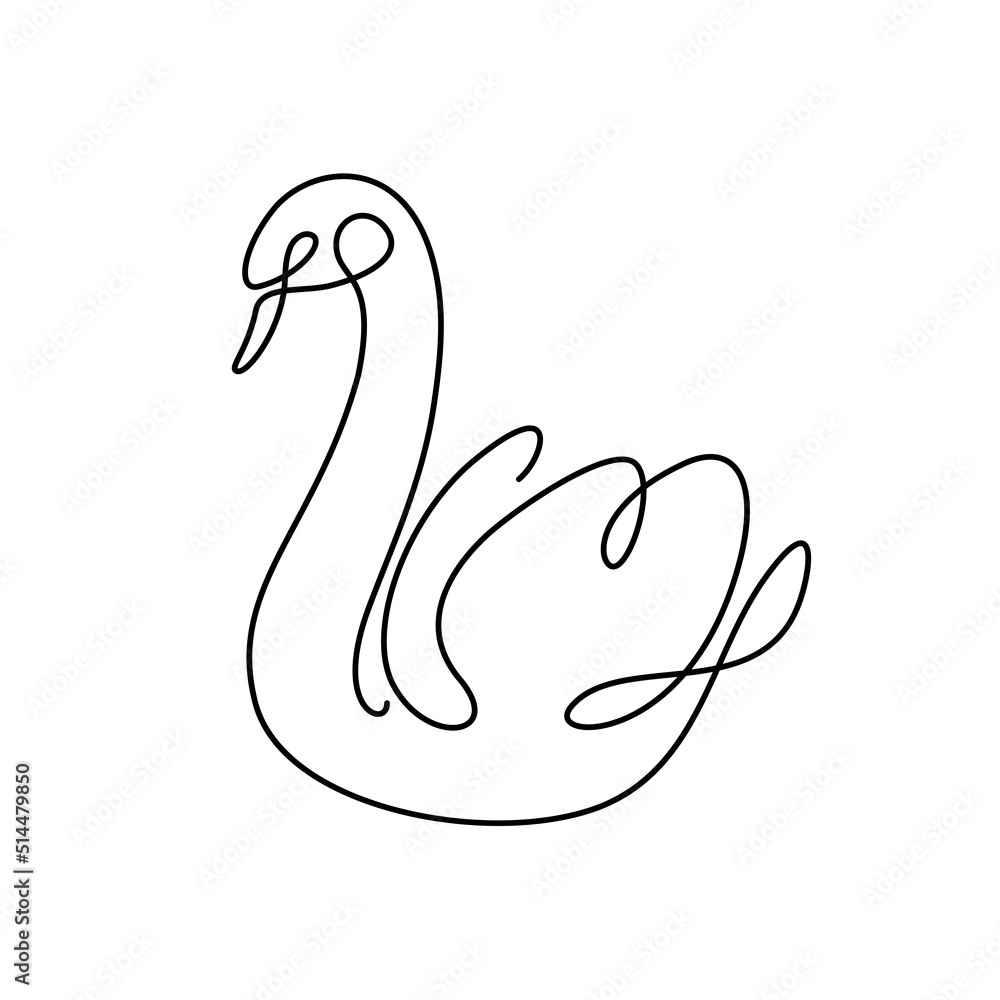 Cute swan. One line vector illustration isolated on white background. Cute swan. One line vector illustration isolated on white background.