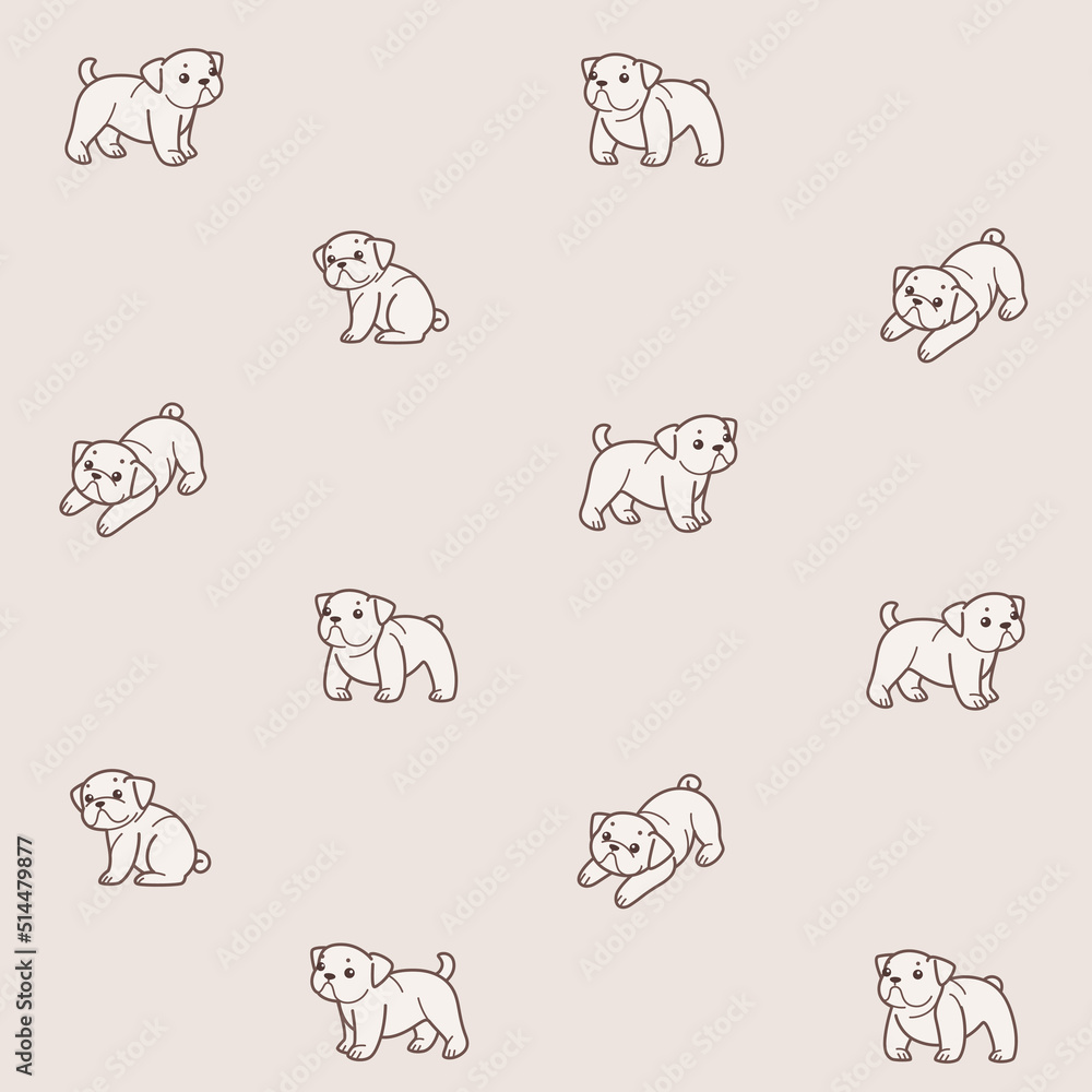 Cartoon happy bulldog - simple trendy pattern with dogs. Flat vector illustration for prints, clothing, packaging and postcards. 