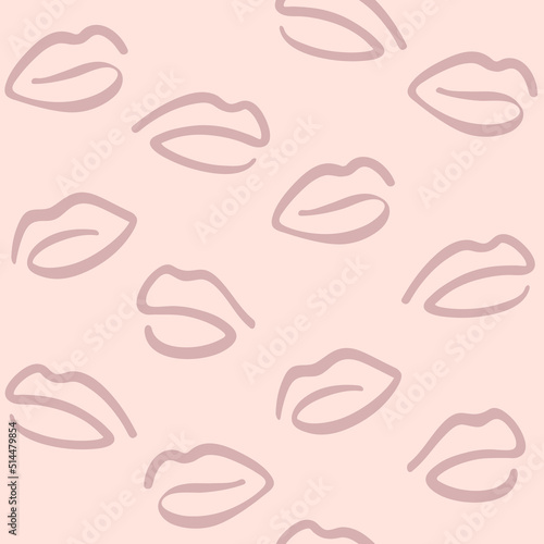 Simple seamless pattern with lips. Vector contour illustration for beauty salon, cosmetics.