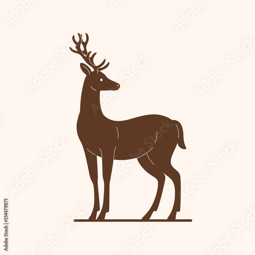 Silhouette of deer. Detailed drawing of animal. Vector illustration in cartoon style.