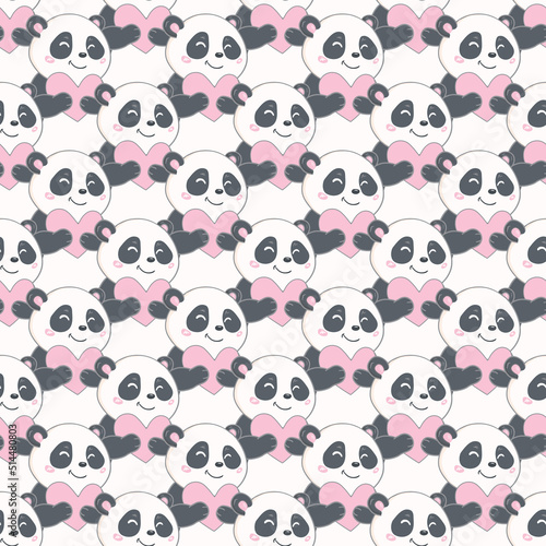 Seamless pattern Panda and heart vector illustration design greeting card for valentine s day
