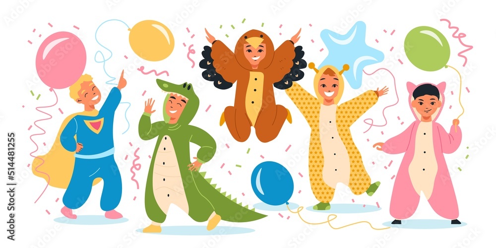 Fototapeta premium Kigurumi Pyjama Party Kids Composition