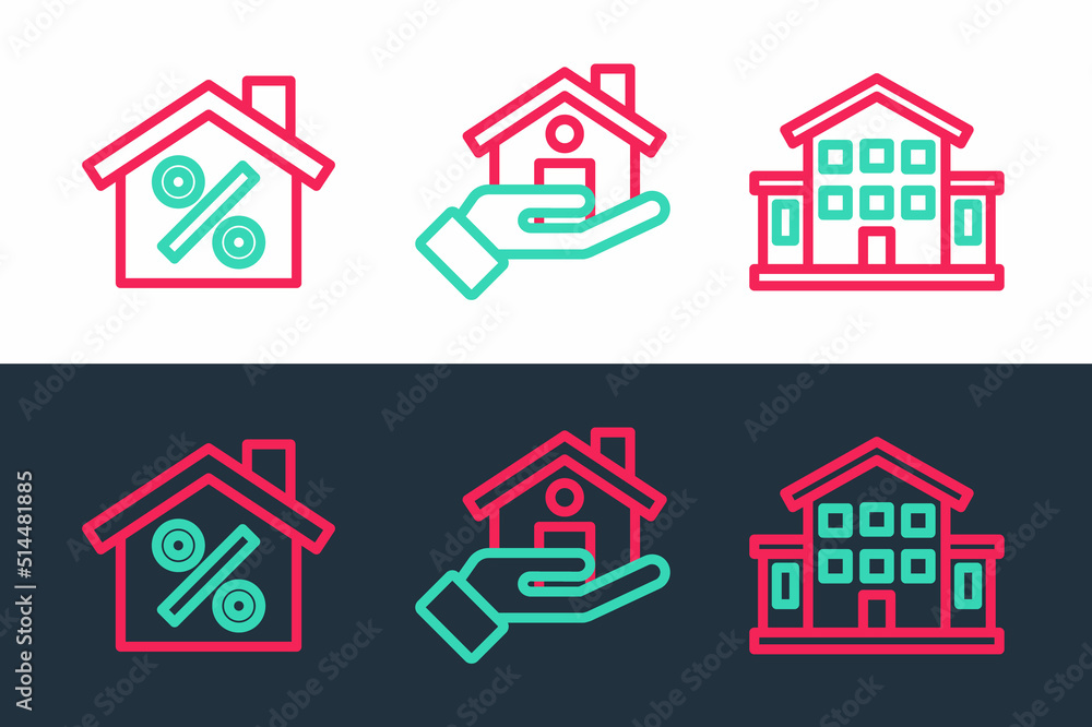 Set line House, with percant discount and Realtor icon. Vector