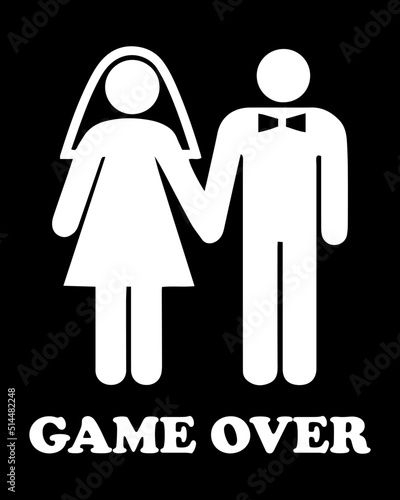 Game Over. Illustration Of Married Couple. Cartoon Funny Wedding Symbol.