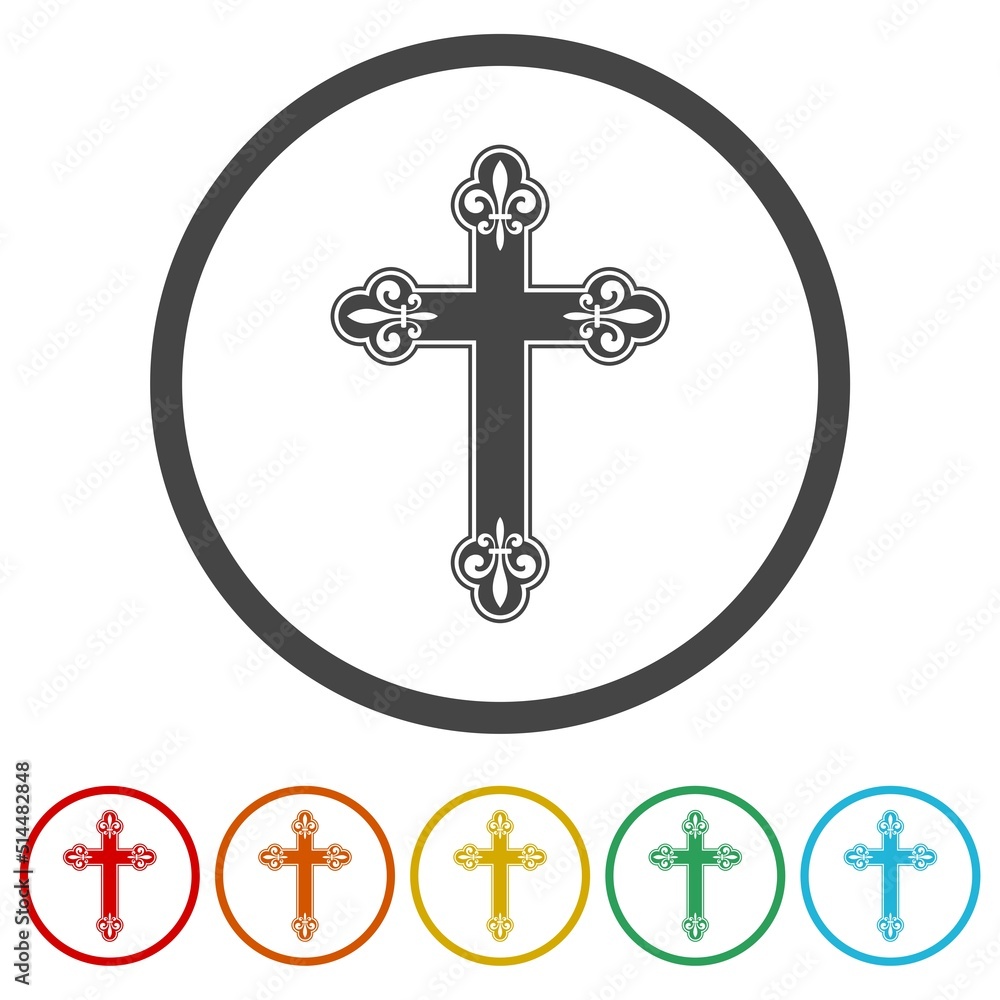 Fleur de lis cross icons in color circle buttons Fleur de lis cross icons in color circle buttons
