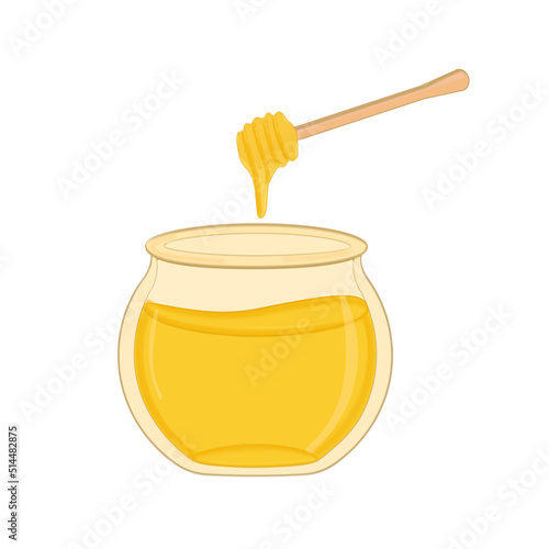 Vector illustration. barrel of honey. honey in a jar