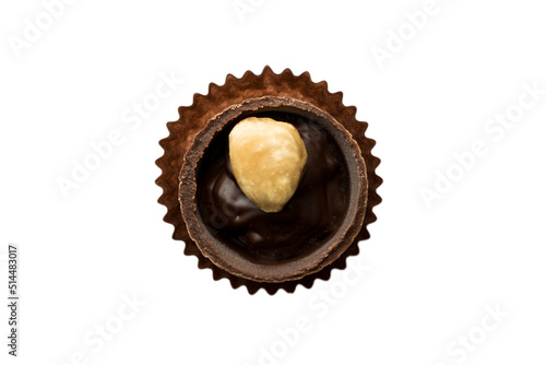 Top view Chocolate candy isolated on white background with clipping path and full depth of field. Flat lay