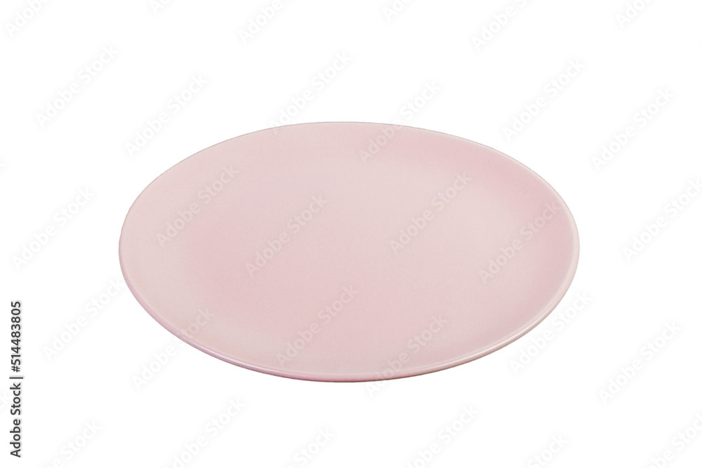 Top view of empty pink plate on isolared white background Top view of empty pink plate on isolared white background