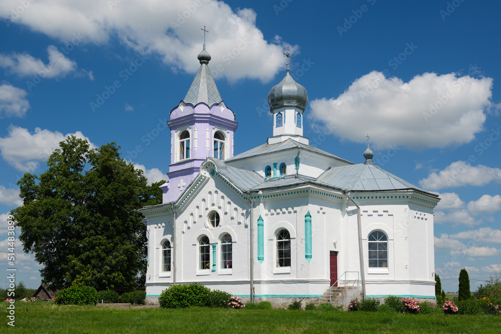Old ancient orthodox church of Anna the Righteous in Mizherichi, Grodno region, Zelva district, Belarus.