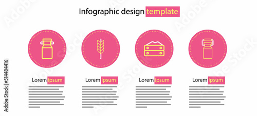 Set line Bag of flour, Can container for milk, Wheat and icon. Vector