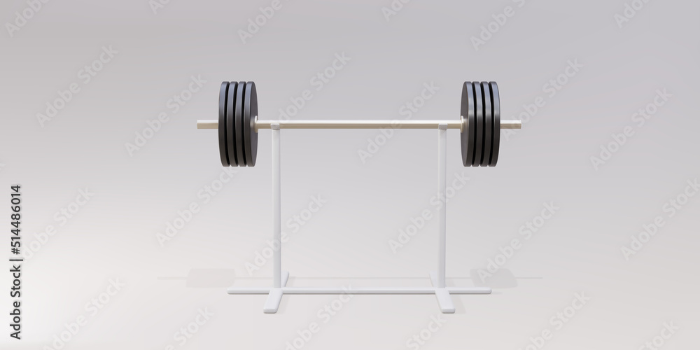 3d realistic barbell on stand isolated on gray background. Vector illustration. 3d realistic barbell on stand isolated on gray background. Vector illustration.