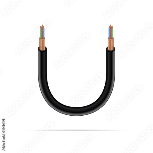 U letter electric cable design. Vector realistic font for logo, app logo, creative template etc.