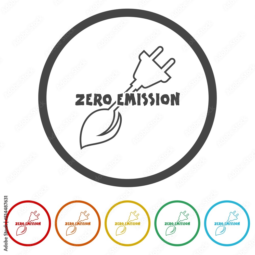Fototapeta premium Zero emission icons in color circle buttons