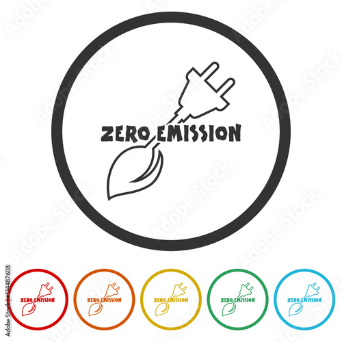 Zero emission icons in color circle buttons