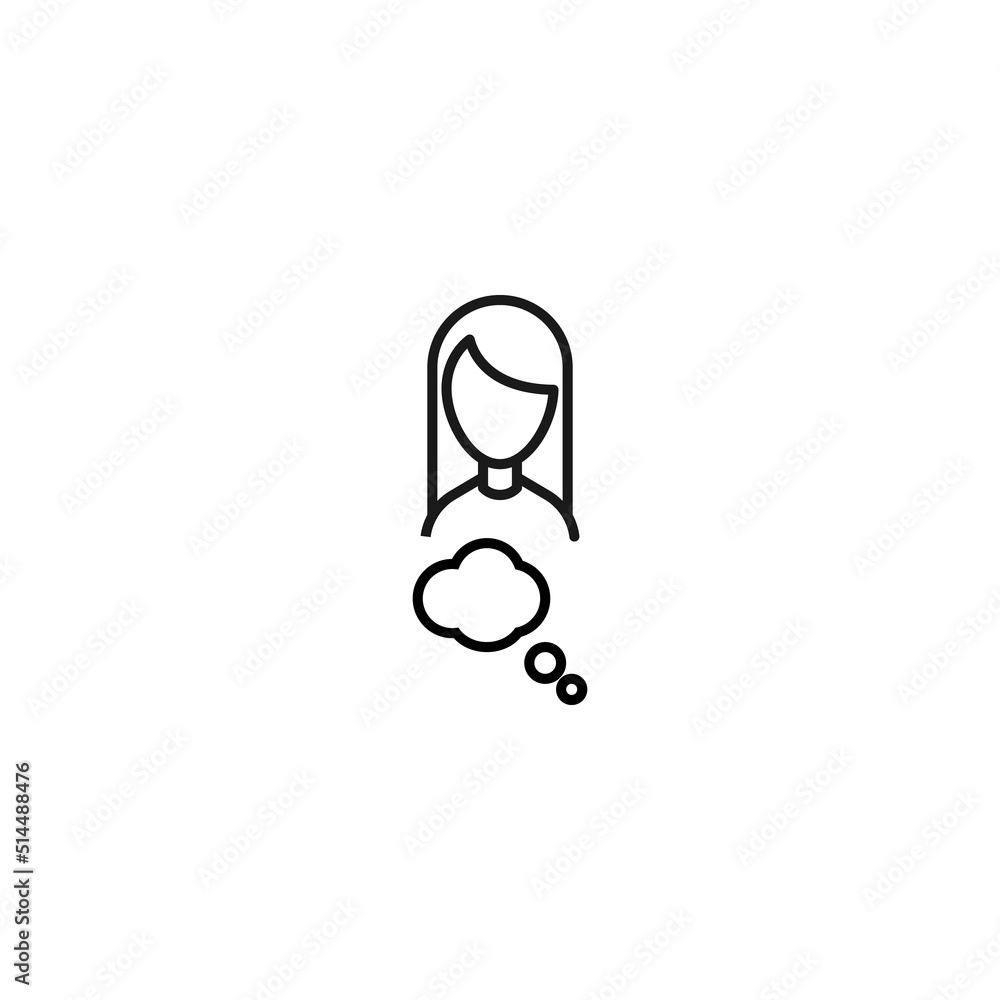 Vector signs drawn in flat style with thin black line. Editable stroke. Suitable for adverts, books, articles, banners. Line icon of speech bubble in form of cloud next to faceless woman Vector signs drawn in flat style with thin black line. Editable stroke. Suitable for adverts, books, articles, banners. Line icon of speech bubble in form of cloud next to faceless woman