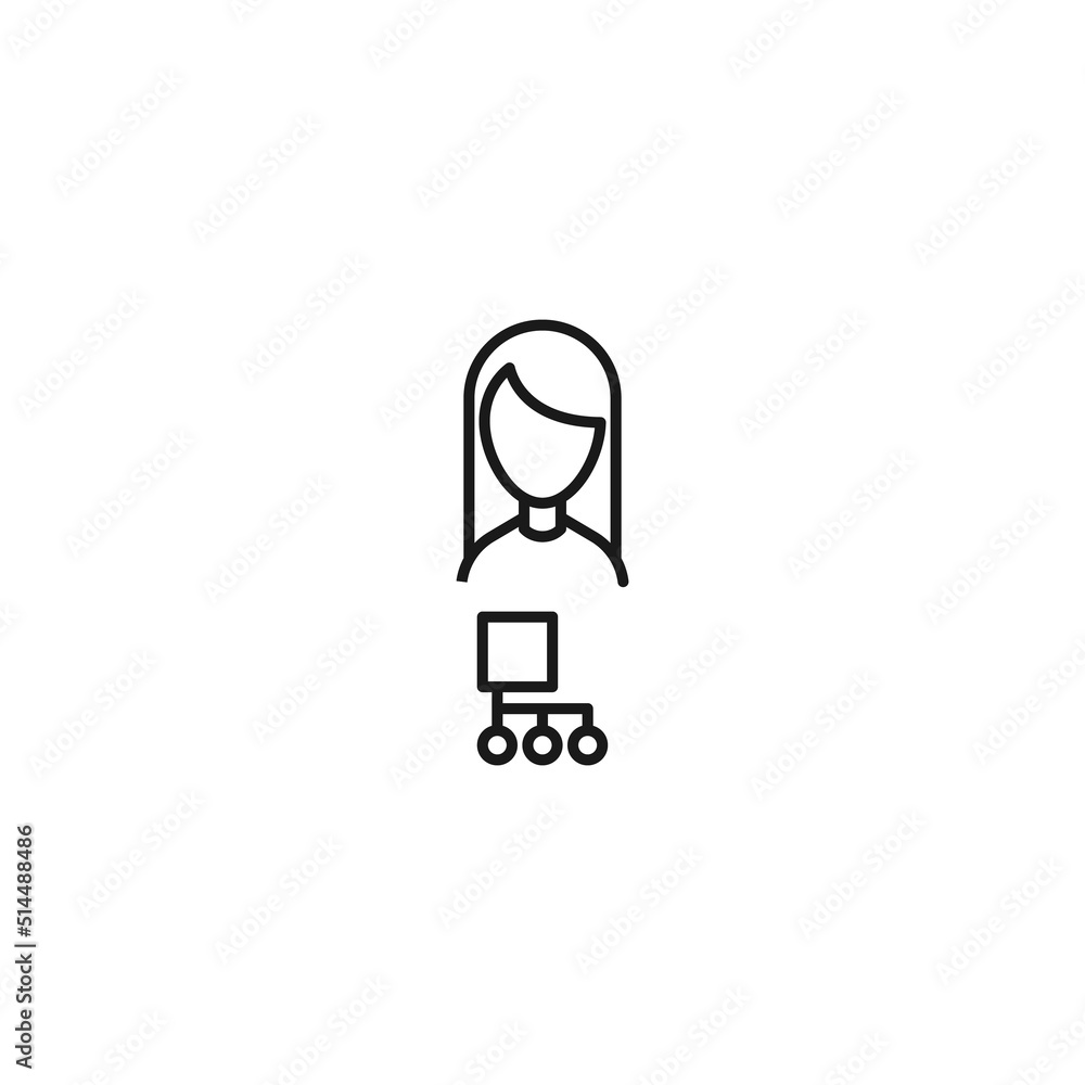 Vector signs drawn in flat style with thin black line. Editable stroke. Suitable for adverts, books, articles, banners. Line icon of computer algorithm next to faceless woman Vector signs drawn in flat style with thin black line. Editable stroke. Suitable for adverts, books, articles, banners. Line icon of computer algorithm next to faceless woman