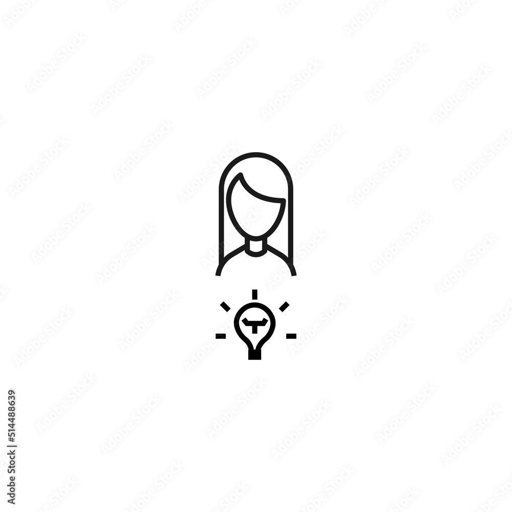 Vector signs drawn in flat style with thin black line. Editable stroke. Suitable for adverts, books, articles, banners. Line icon of light bulb next to faceless woman Vector signs drawn in flat style with thin black line. Editable stroke. Suitable for adverts, books, articles, banners. Line icon of light bulb next to faceless woman