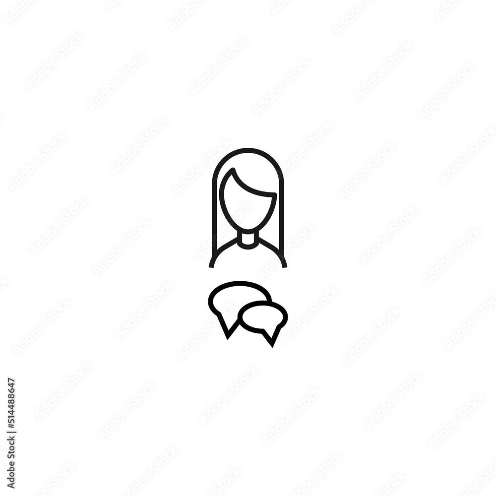 Vector signs drawn in flat style with thin black line. Editable stroke. Suitable for adverts, books, articles, banners. Line icon of oval speech bubbles next to faceless woman Vector signs drawn in flat style with thin black line. Editable stroke. Suitable for adverts, books, articles, banners. Line icon of oval speech bubbles next to faceless woman