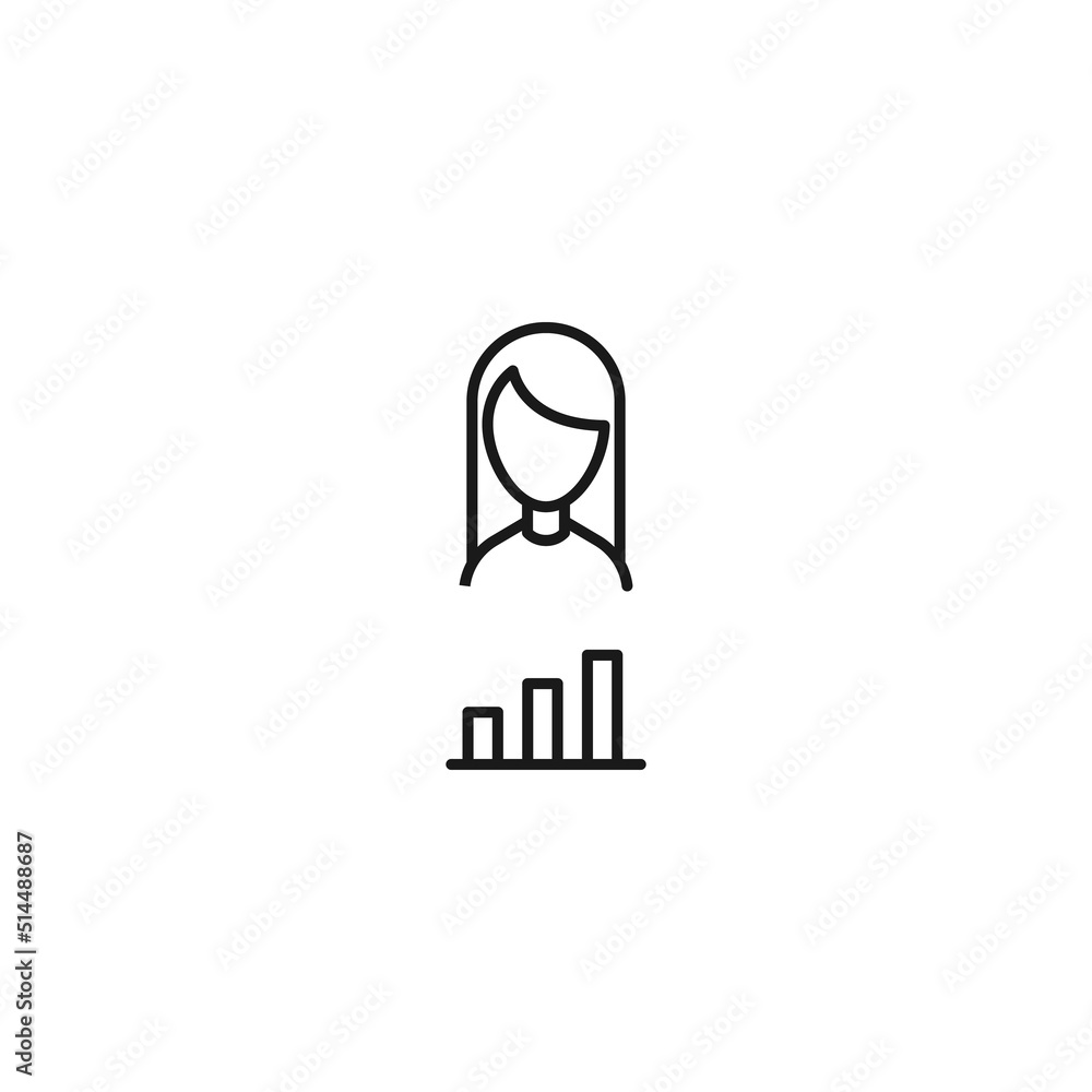 Vector signs drawn in flat style with thin black line. Editable stroke. Suitable for adverts, books, articles, banners. Line icon of progress bar next to faceless woman Vector signs drawn in flat style with thin black line. Editable stroke. Suitable for adverts, books, articles, banners. Line icon of progress bar next to faceless woman