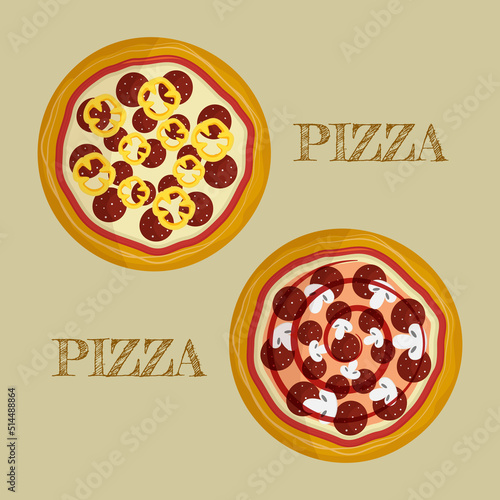 Vector pizza slice. Fast food illustration