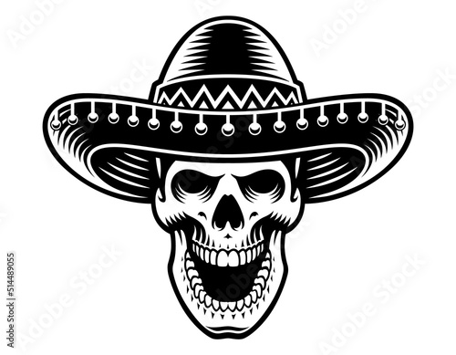 vector skull in sombrero hat
