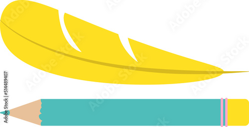 writer's accessories, objects of write on paper. a pencil, a feather. Vector illustration.