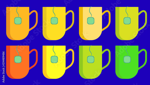 Set of big coffee cup. Colorful mugs. flat background. modern simply design