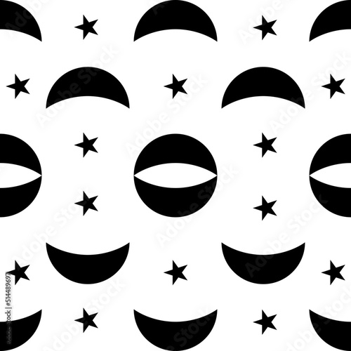 Seamless White And Black Moon And Stars Pattern Abstract Geometric Background Vector For Wallpaper Wrapping Background