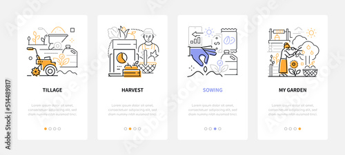 Gardening and harvesting - line design style banners set