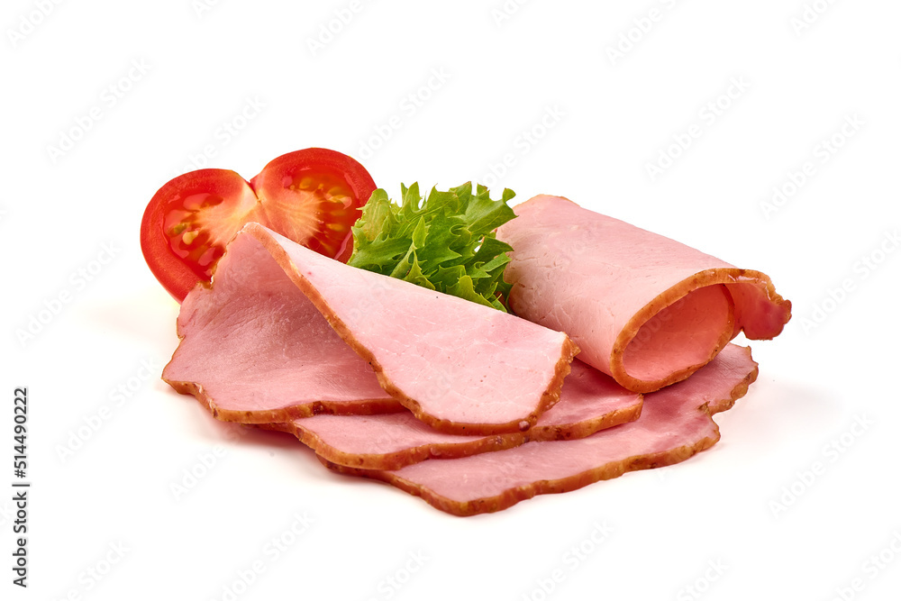 Smoked loin slices, isolated on white background. Smoked loin slices, isolated on white background.