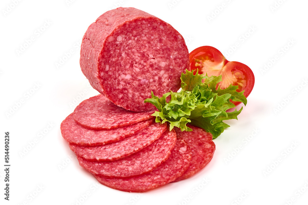Italian smoked salami, Isolated on white background. Italian smoked salami, Isolated on white background.
