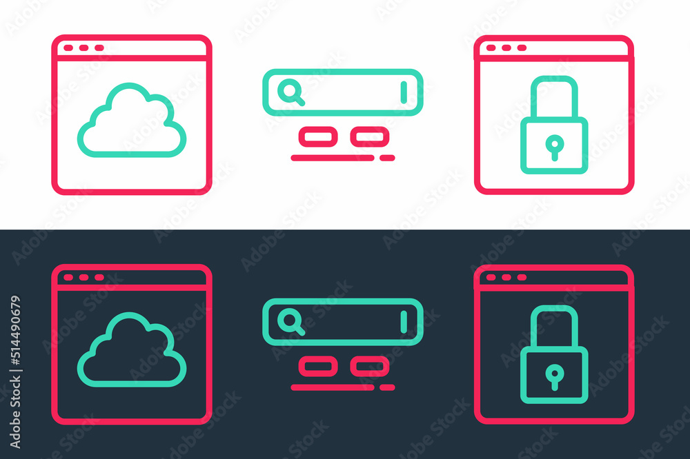 Set line Secure your site with HTTPS, SSL, Cloud technology data transfer and Search engine icon. Vector Set line Secure your site with HTTPS, SSL, Cloud technology data transfer and Search engine icon. Vector