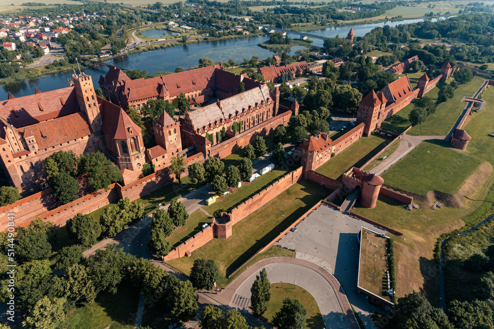 The castle in Malbork in the rays of dawn