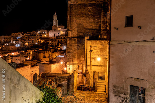 Scenic skyline of Sassi di Matera at night, Southern Italy