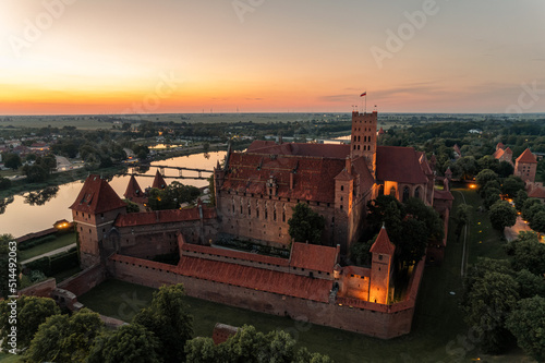 Evening panorama of the castle in Malbork from a height