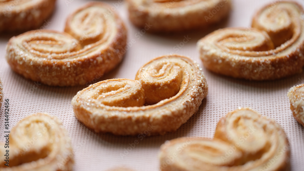 Palmier cookies or puff pastry ears concept