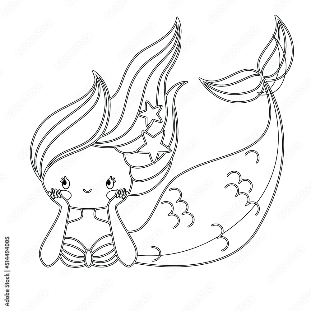 Fototapeta premium mermaid coloring page for kids and adults ,