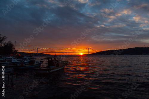 Sunset in the 15 July Martyrs Bridge   Uskudar Istanbul Turkey