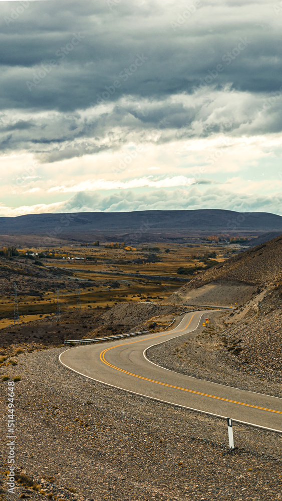 Route crossing the Patagonian plateau. Santa Cruz, Argentina. Vertical