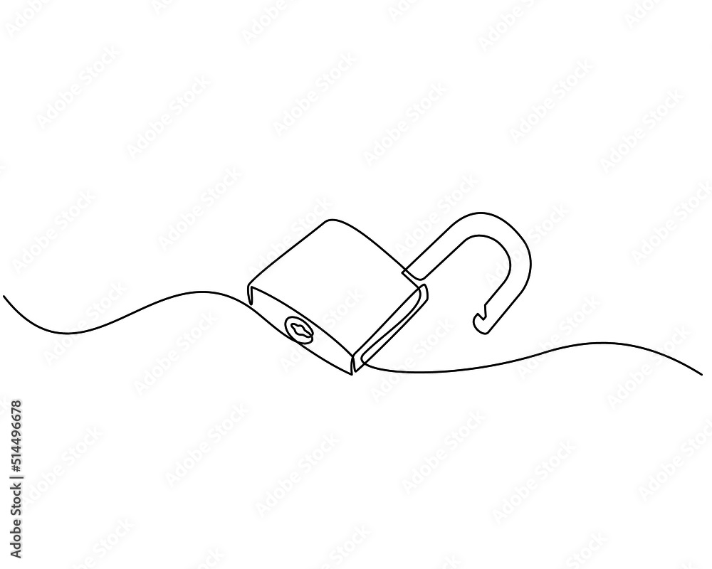 Obraz premium continuous line drawing of padlock concept. Real estate lock icon. Success, solution, opportunity and safety concept in doodle style.