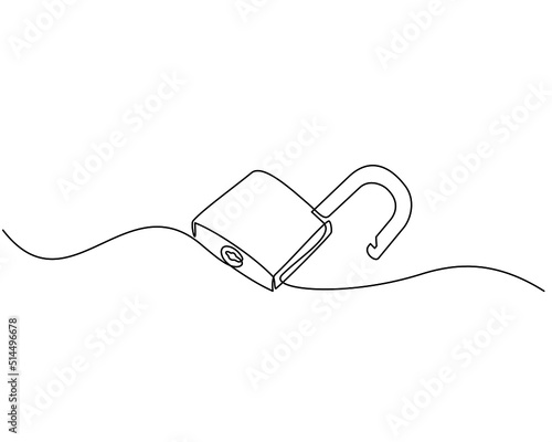 continuous line drawing of padlock concept. Real estate lock icon. Success, solution, opportunity and safety concept in doodle style.