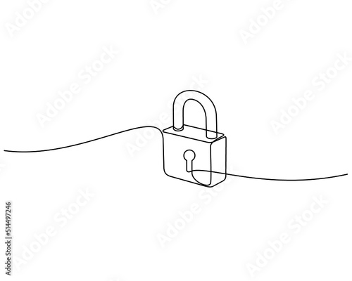 continuous line drawing of padlock concept. Real estate lock icon. Success, solution, opportunity and safety concept in doodle style.