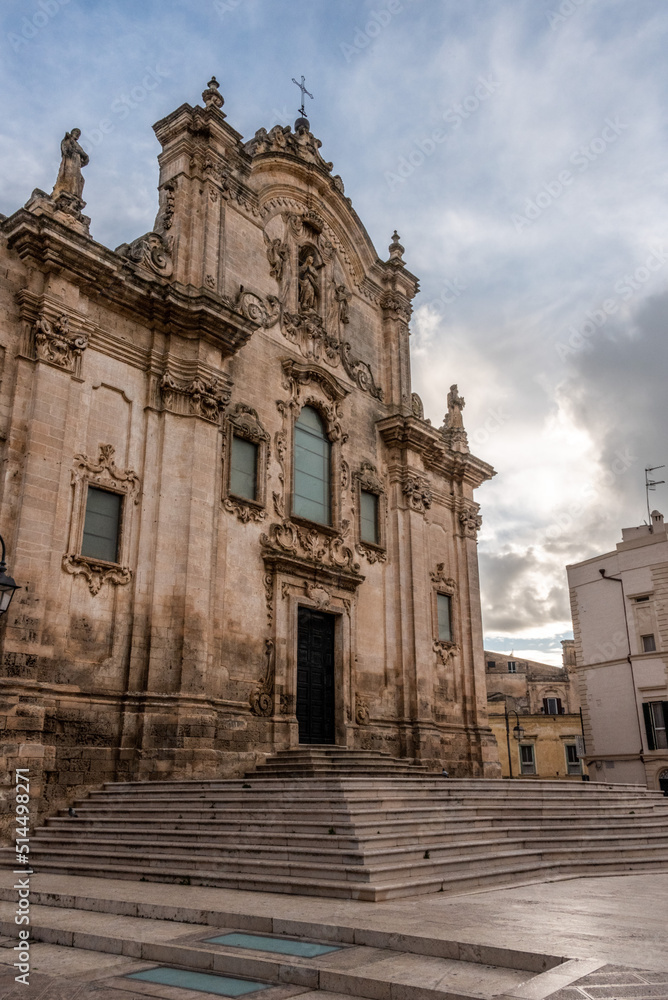 Facade of church Saint Francis of Assisi in downtown Matera, Italy