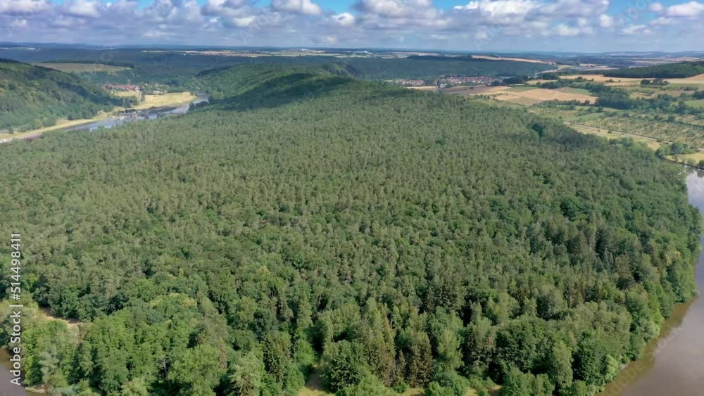 Drone video of the Main loop near Urphar in Baden-Würtemberg during the day in summer