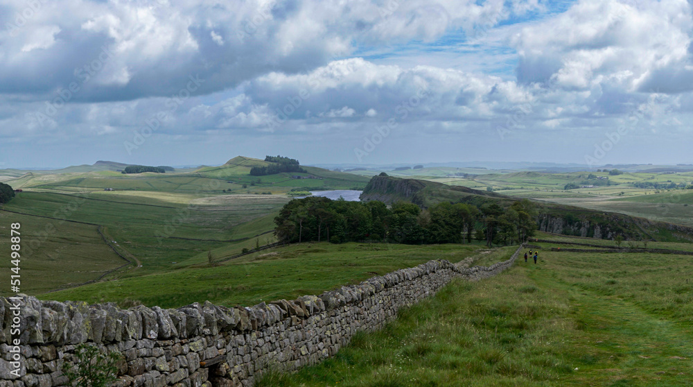 panorama view of remnants of Hadrian's Wall near Steel Rigg in northern England