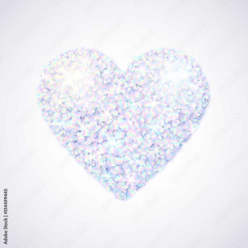 Shiny heart made of holographic foil particles